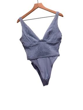 ASOS DESIGN Light Blue One Piece Swimsuit US 36E/F Fuller Bust Smocked NWT